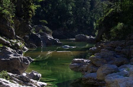 The Emerald Pools, among the most beautiful natural pools in Italyの写真素材