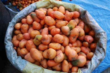 Peruvian potatoes for sale at the Huascaran marketの写真素材