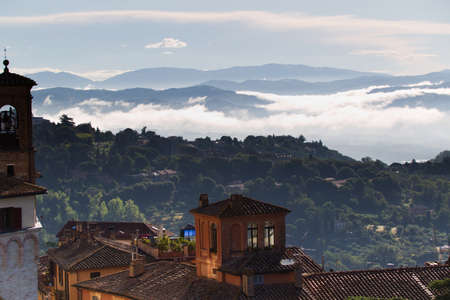 Landscape from the hill of Perugia in the early morningの写真素材