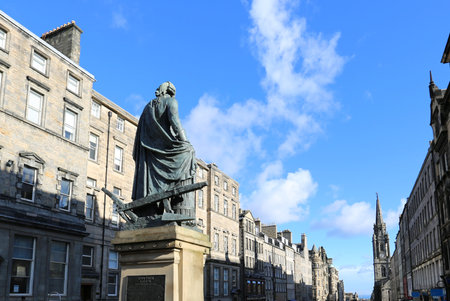 View of city buildings in Edinburgh, Scotlandの写真素材