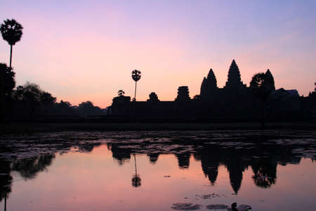 Sunrise at Angkor Wat temple, Cambodiaの写真素材