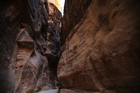 The Siq of Petra with its beautiful rocksの写真素材
