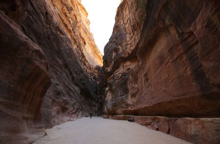 The Siq of Petra with its beautiful rocksの写真素材