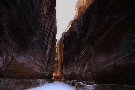 The Siq of Petra with its beautiful rocksの写真素材