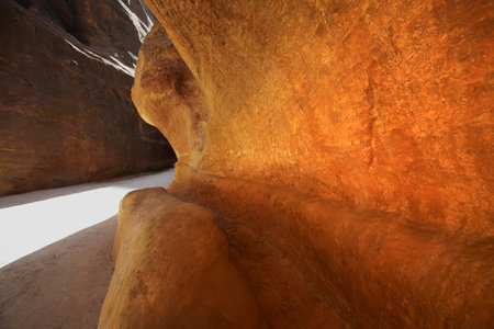 The Siq of Petra with its beautiful rocksの写真素材
