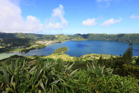 View of lagoa Azul, Sao Miguel island, Azoresの写真素材