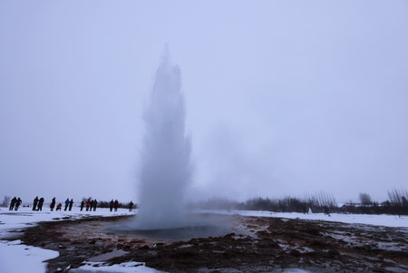 The Strokkur geyser which erupts every 5 minutes, Icelandの写真素材
