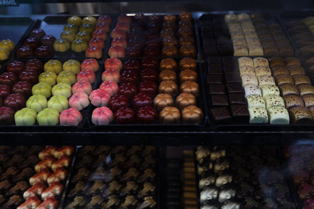Typical Copenhagen sweets for sale at the marketの写真素材