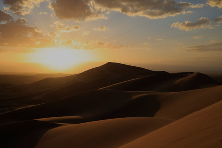 Khongoryn Els dunes at sunset, Gobi desert. High-quality photoの写真素材