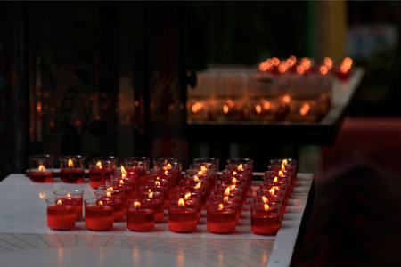 Votive lamps at Ngoc Hoang Temple in Saigon, Vietnam