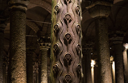 View of the interior of the Basilica Cistern in Istanbul