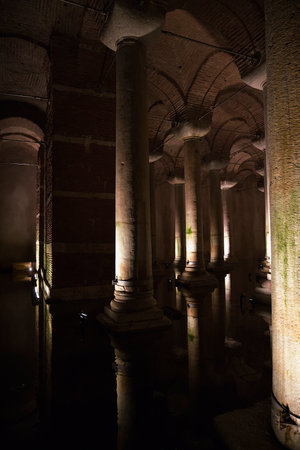 View of the interior of the Basilica Cistern in Istanbul