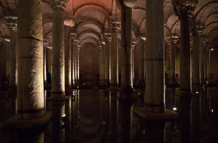 View of the interior of the Basilica Cistern in Istanbul