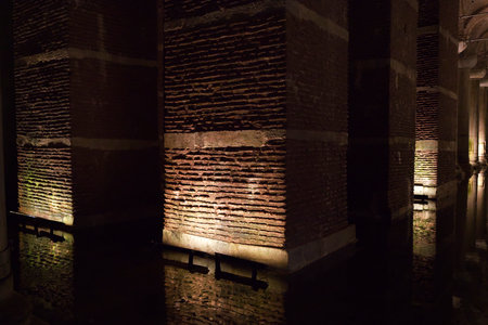 View of the interior of the Basilica Cistern in Istanbulの写真素材