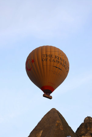 Hot air balloons in the morning in the sky of Goreme in Cappadocia, Turkey