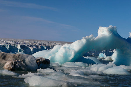 The huge ice blocks in front of the Austfonna glacier, Svalbard