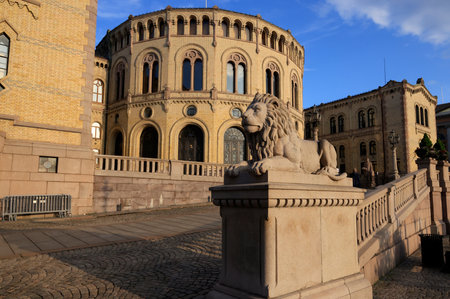 View of the Parliament in Osloの写真素材
