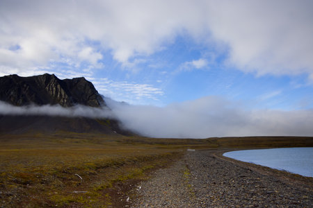 The landscape of Bamsebu in Svalbardの写真素材