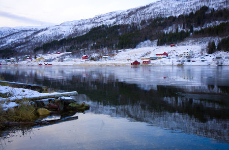 The narrow walls of Katt Fjord in Norwayの写真素材