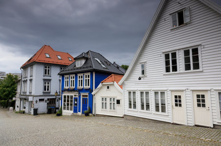 The characteristic houses of the city of Bergen in Norwayの写真素材