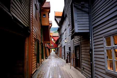 The characteristic houses of the city of Bergen in Norwayの写真素材
