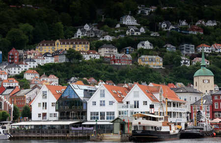The characteristic houses of the city of Bergen in Norwayの写真素材