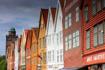 The characteristic houses of the city of Bergen in Norwayの写真素材