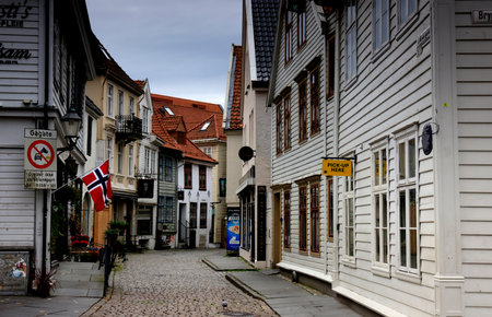 The characteristic houses of the city of Bergen in Norwayの写真素材