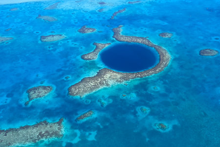 Aerial view of Blue Hole, Belizeの写真素材