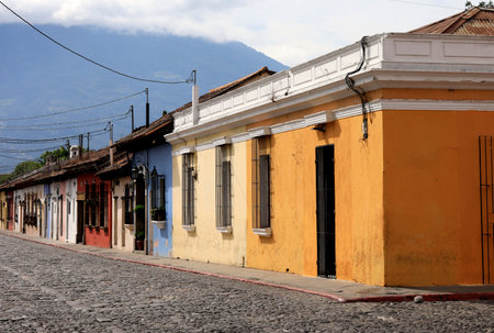 The colorful houses of the city of Antigua, Guatemalaの写真素材