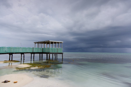 Caye Caulker beach before the storm, Belizeの写真素材