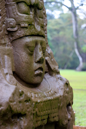Detail of a Mayan stele at the Quirigua site, Guatemalaの写真素材