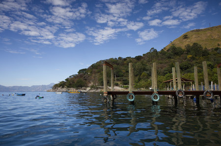 The beautiful Lake Atitlan, Guatemalaの写真素材