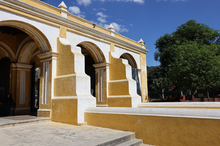 El Calvario Church in Antigua, Guatemalaの写真素材