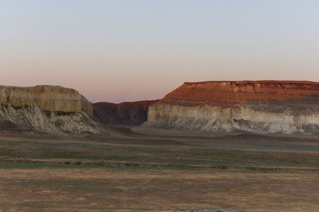 Sunrise in the Valley of Castles in Mangystau, Kazakhstanの写真素材