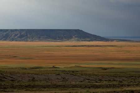 Colors change with the sun in the steppe of Kazakhstan.