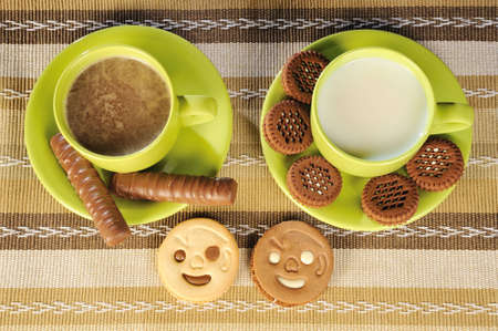 cappuccino, milk and sweetの写真素材