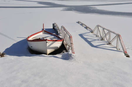 Bridge by boat in winter の写真素材