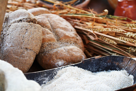 Wheat, flour and breadの写真素材