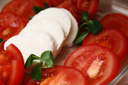 Caprese with tomato, basil and mozzarellaの写真素材