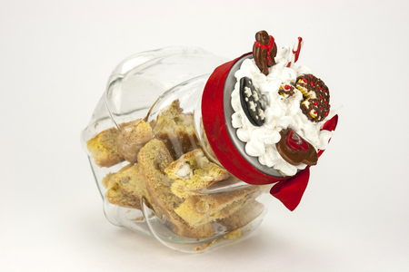 Cantucci, a tipical tuscan biscuits inside a jar cookiesの写真素材