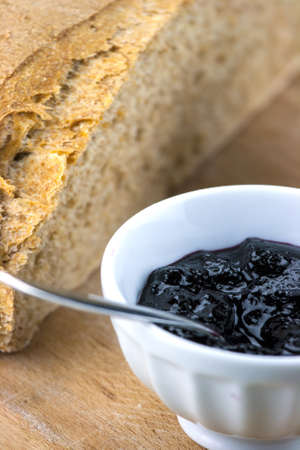 Homemade blueberry jam with integral bread