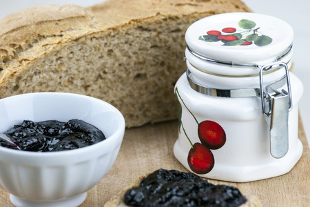 Homemade blueberry jam with integral breadの写真素材