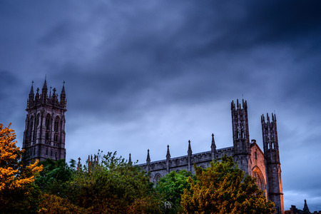 Overlooking the City: that nice high and huge Church keeps an eye around the City under a dreadful sky, St Patrick's Church, Dundalk, County Louth, Irelandのeditorial素材