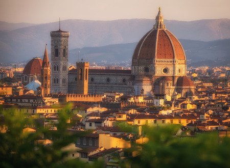 Cathedral Santa Maria of the Flowers, Piazza del Duomo, Florence, Tuscany, Italy, Europe. A gigantic monument keeping an eye on its town.の写真素材