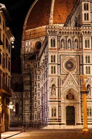 Frontage of the Cathedral Santa Maria of the Flowers, Piazza del Duomo, Florence, Tuscany, Italy, Europe. The place is at peace after and before visitors are back all day long...の写真素材