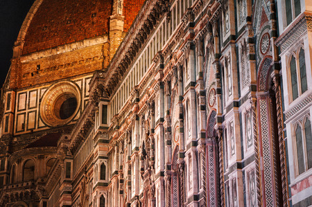 Left side of Cathedral Santa Maria of the Flowers and the Baptistery, Piazza del Duomo, Florence, Tuscany, Italy, Europe. The amazing wall of the Monumentの写真素材