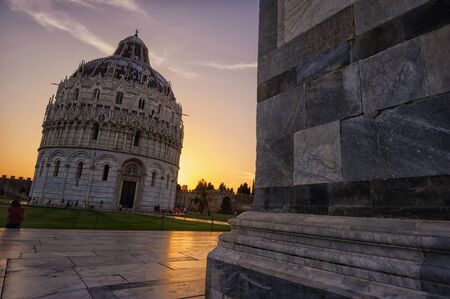 The Baptistery at The Leaning Tower, Piazza dei Miracoli, Duomo, Pisa, Tuscany, Italy, Europe.の写真素材