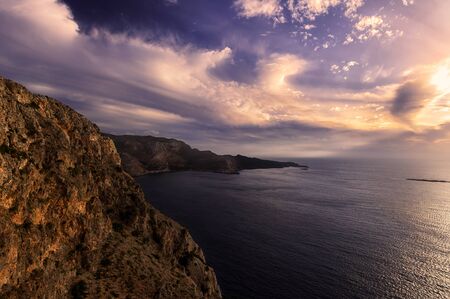 Clouds from a Low Pressure coming to Kythira, Cyclades, Ionan and Mediterranean Sea, Greece, Europe.の写真素材