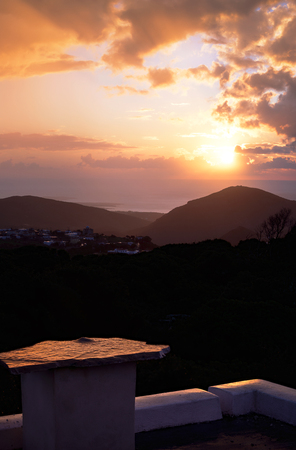 Sunrise on the village of Mitata, Kythira, Cyclades, Ionan and Mediterranean Sea, Greece, Europe.の写真素材